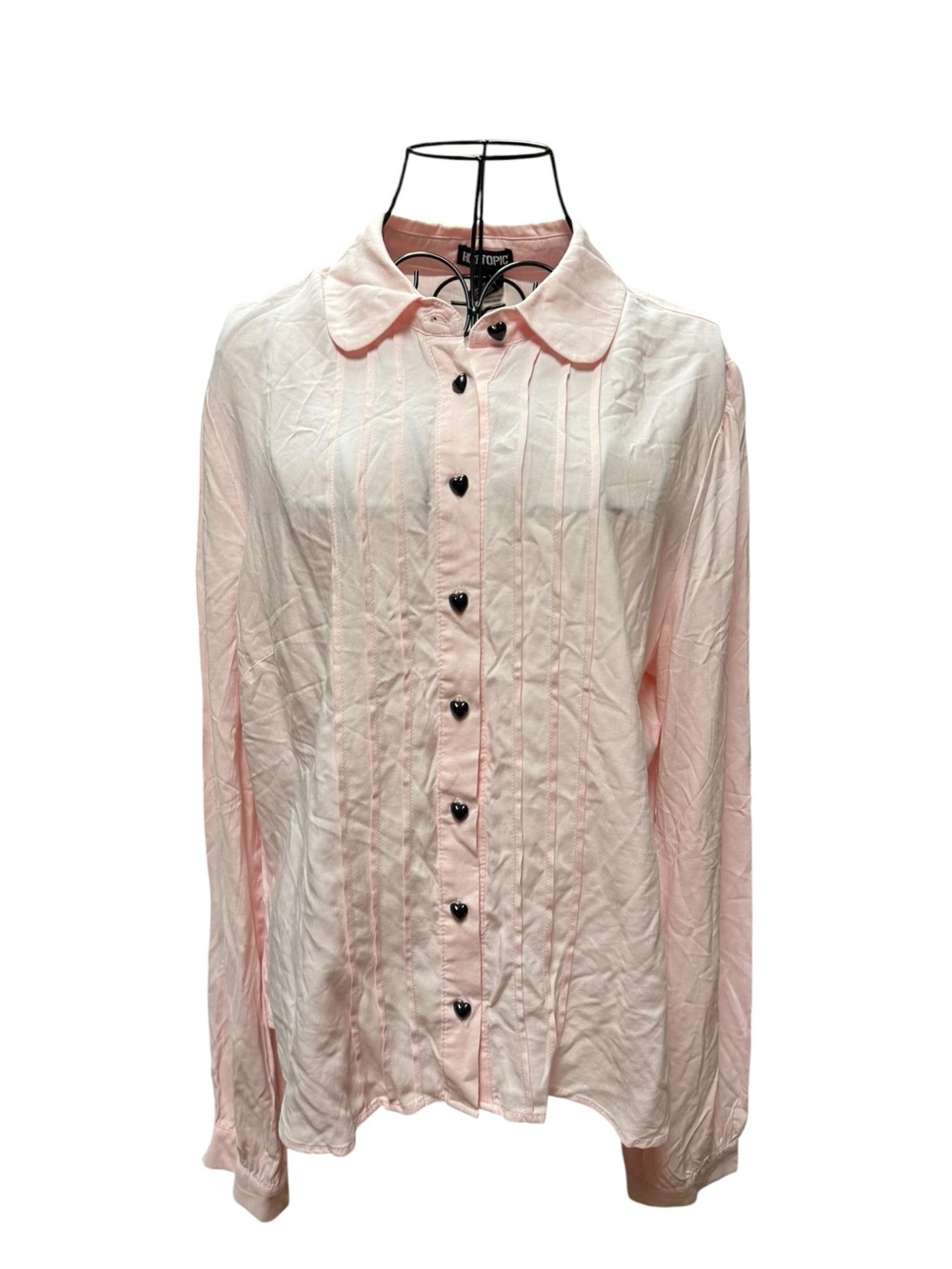 Hot Topic Light Pink Rayon Crew Neck Top HEART BUTTONS Large